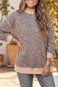 LAS Western Leopard Patchwork Trim Mock Sweatshirt (S-XL)