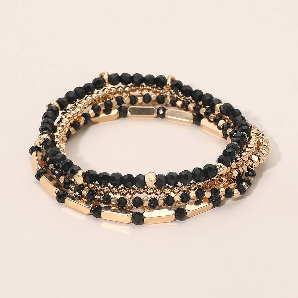 5PCS - Faceted Beaded Stretch Multi Layered Bracelets