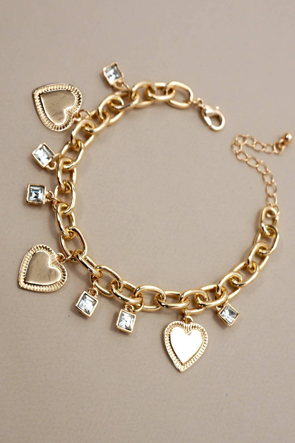 Josslyn CHARM BRACELET-HEART RHINESTONE CHARMS