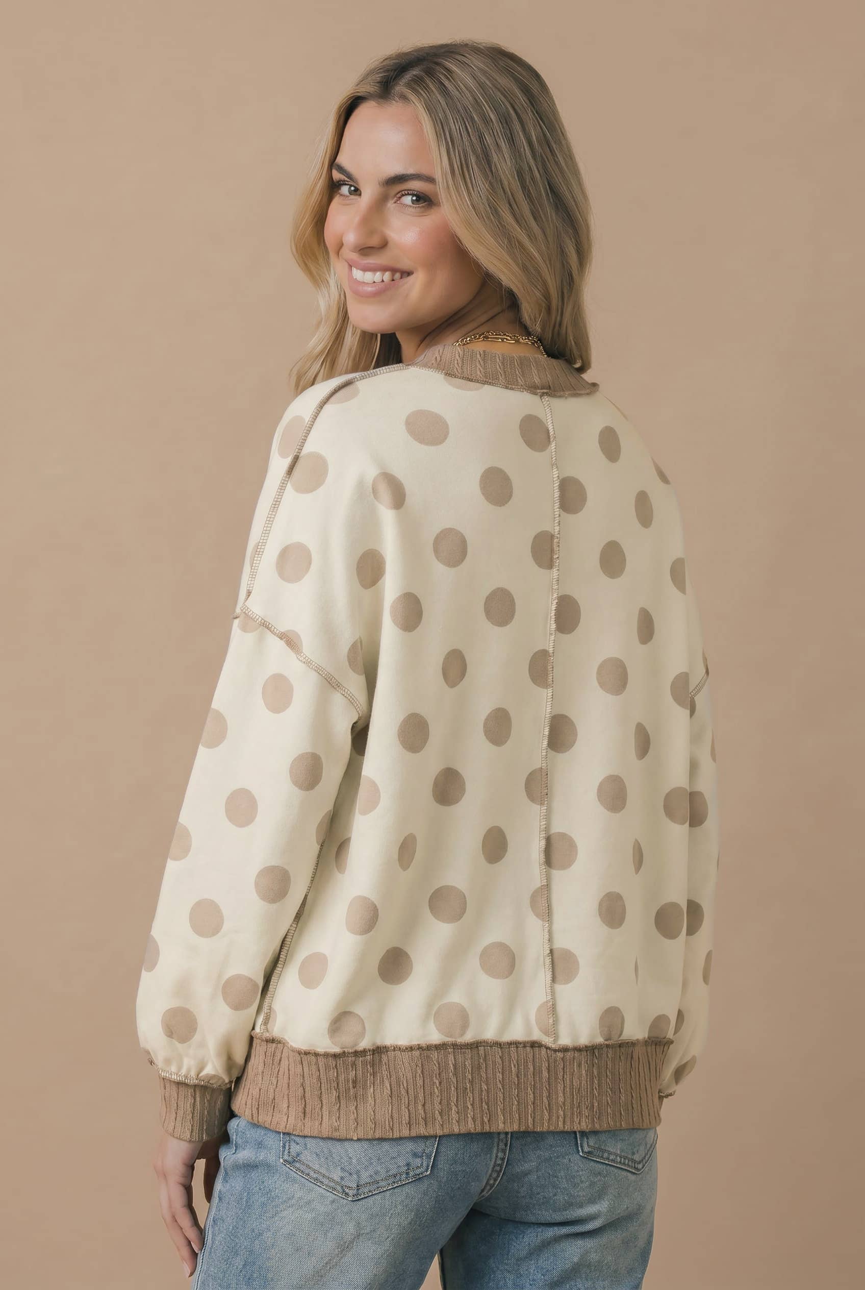Haptics Polka Dot Exposed Seam French Terry Top