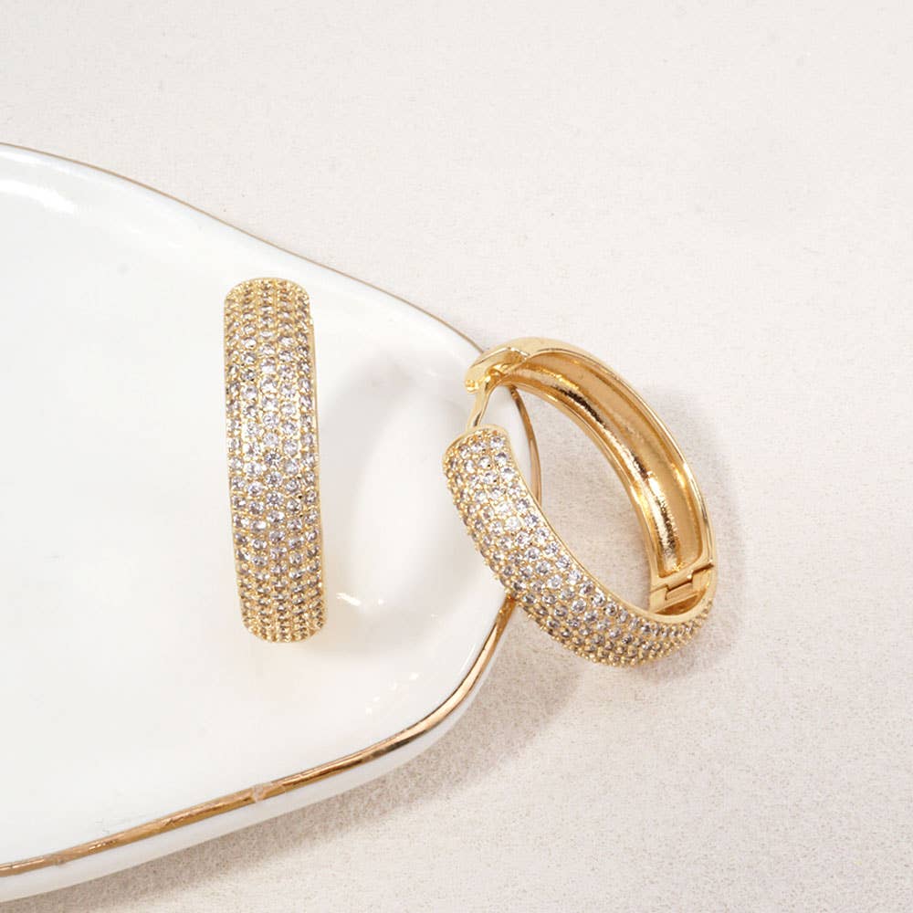 14K Gold Dipped Micro CZ Pave Huggie Hoop Earrings
