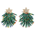 Beaded Tassel Christmas Tree Earrings