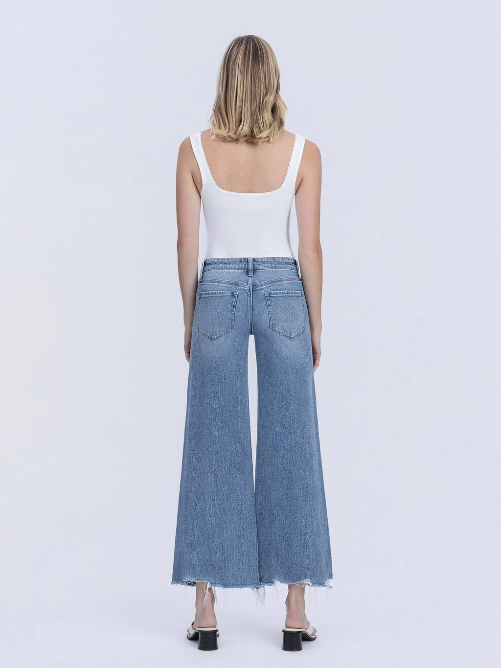 Vervet HIGH RISE RAW HEM SLANT SIDE SEAM WIDE LEG JEANS