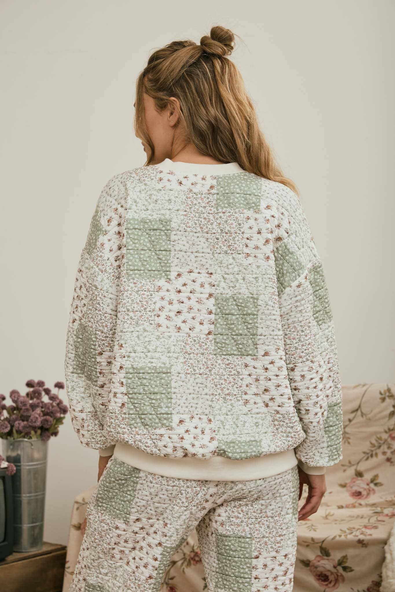 J.O.A. MULTI-FLORAL PATCHWORK KNIT TOP and PANTS SET