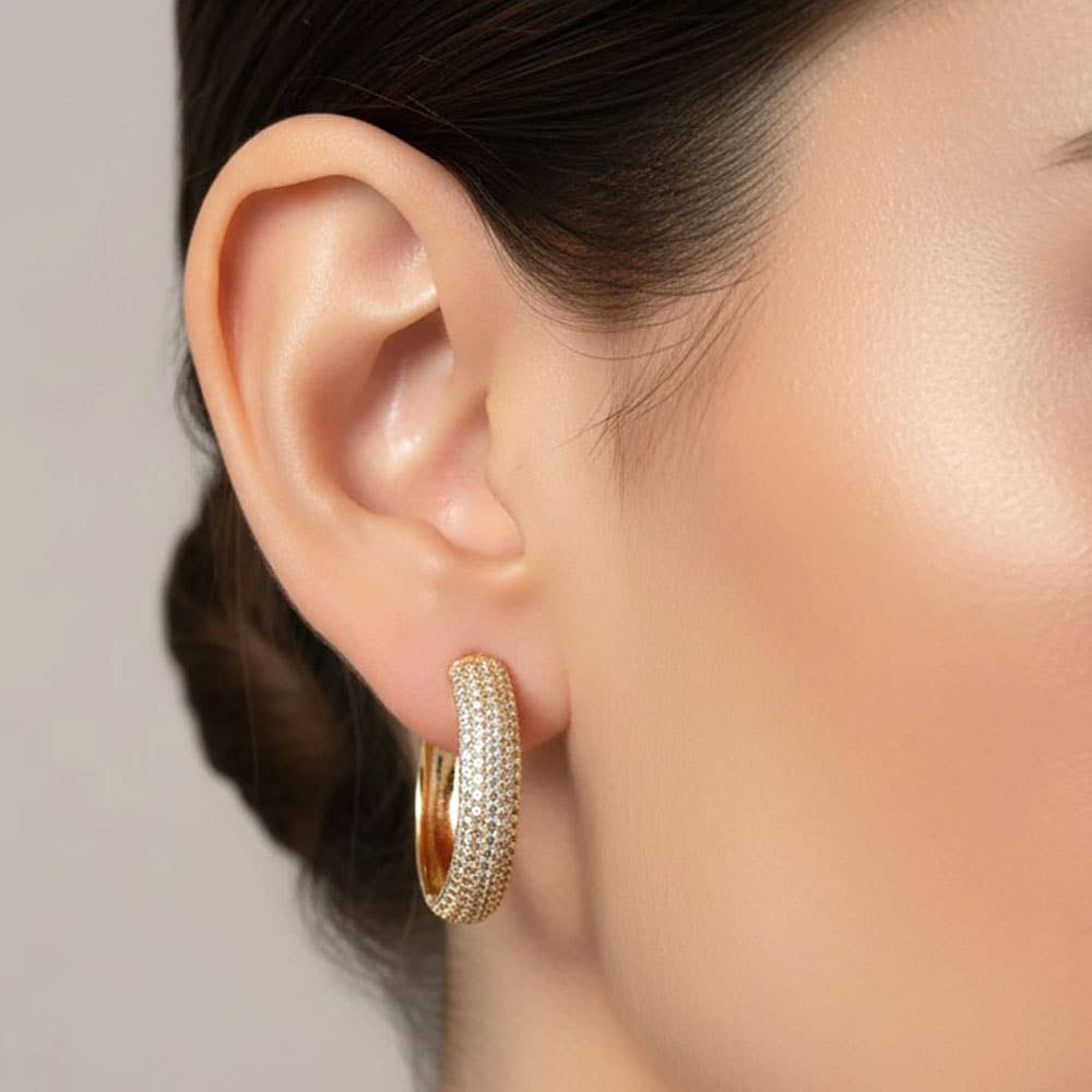 14K Gold Dipped Micro CZ Pave Huggie Hoop Earrings