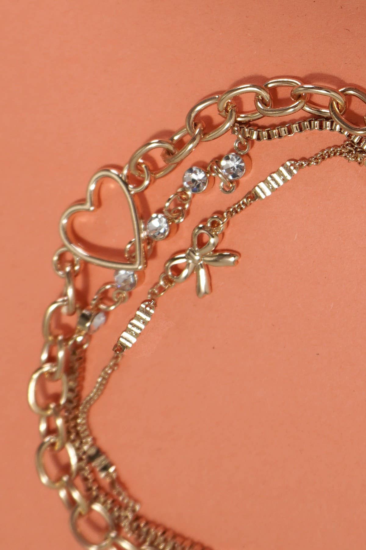 Josslyn MULTI LAYER BOW HEART STATION RHINESTONE BRACELET