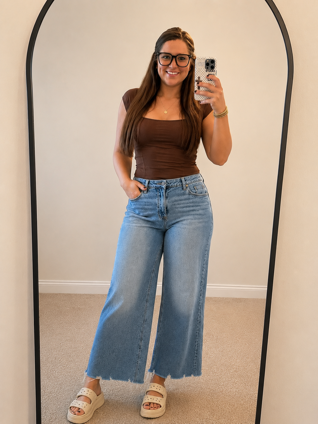 Vervet HIGH RISE RAW HEM SLANT SIDE SEAM WIDE LEG JEANS
