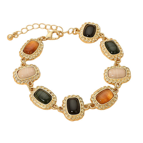 Boho Rectangular Natural Stone Frame Link Bracelet