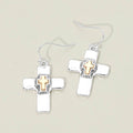 Two Tone Cross Charm Drop Dangle Earrings