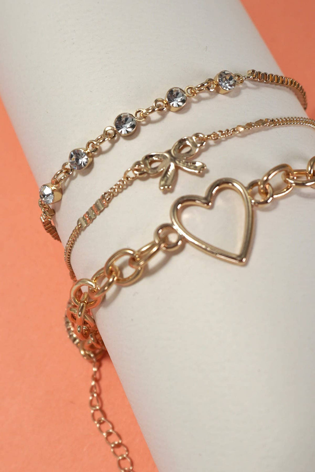 Josslyn MULTI LAYER BOW HEART STATION RHINESTONE BRACELET