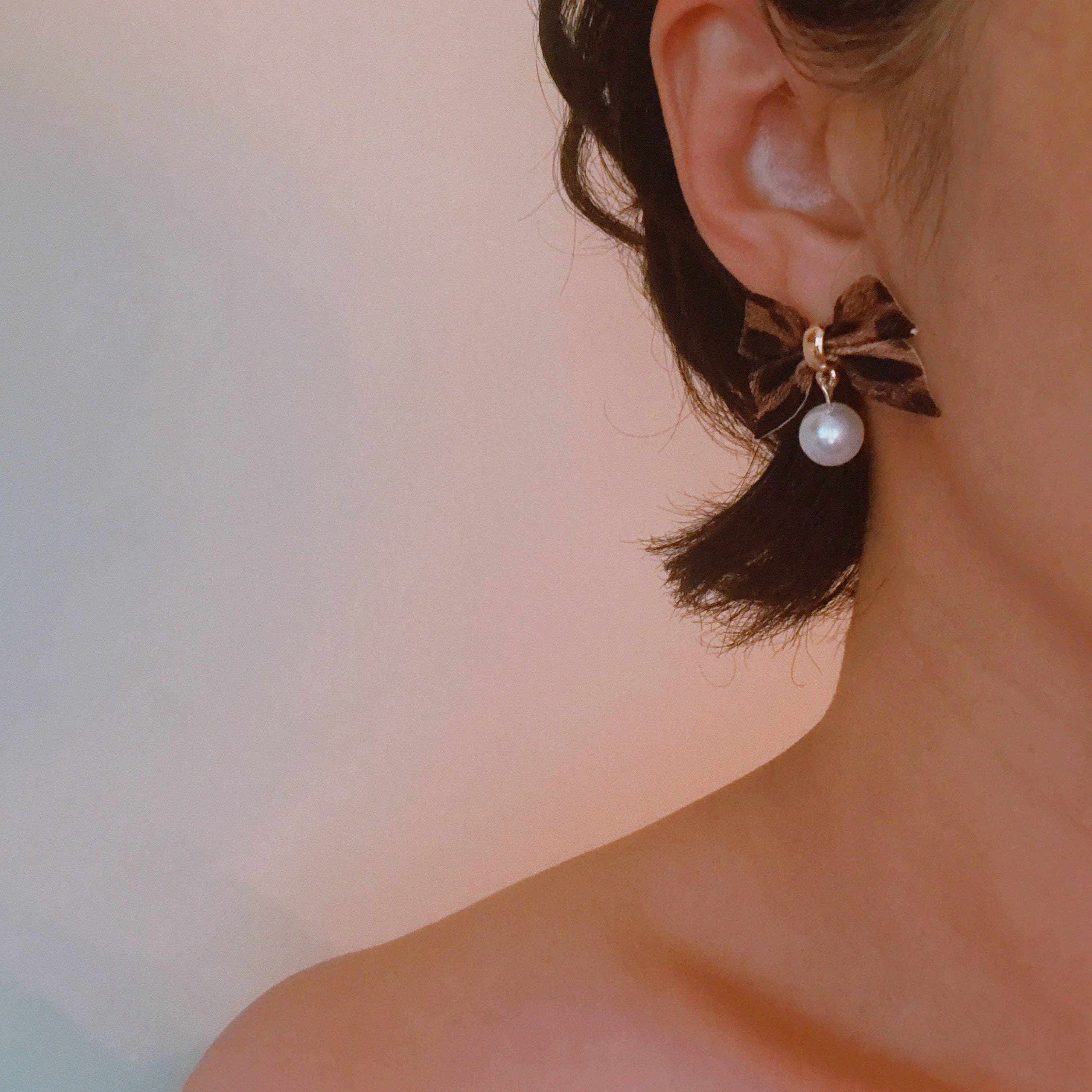 Ellison+Young Leopard Luxe Bow and Pearl Drop Earrings
