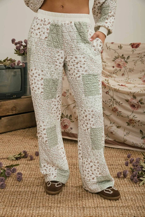 J.O.A. MULTI-FLORAL PATCHWORK KNIT TOP and PANTS SET