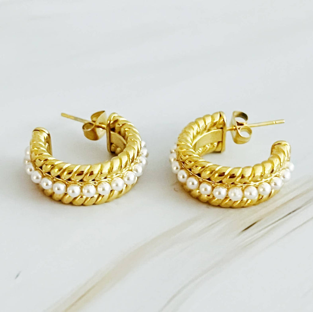 Ellison+Young My Lady Pearl Mix Hoop Earrings