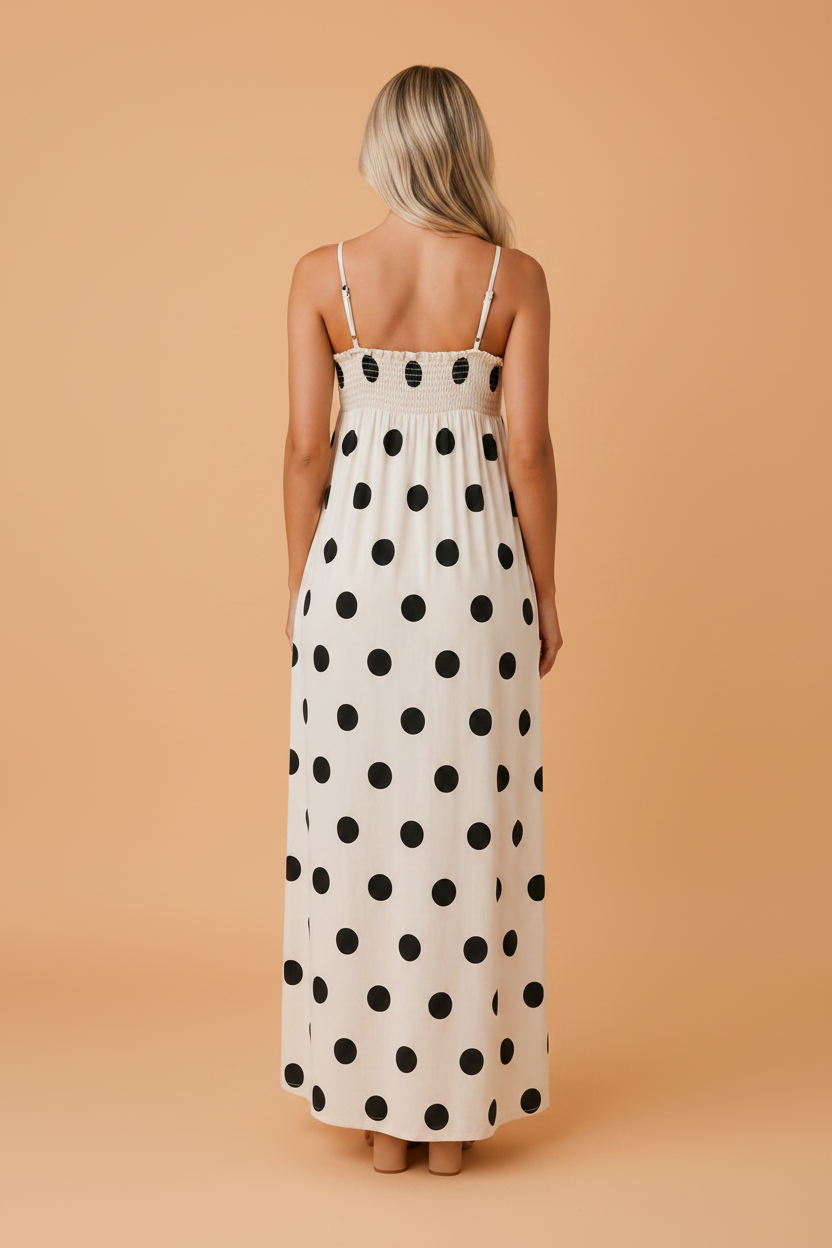 PRETTY BASH Polka Dot Spaghetti Strap Maxi Dress