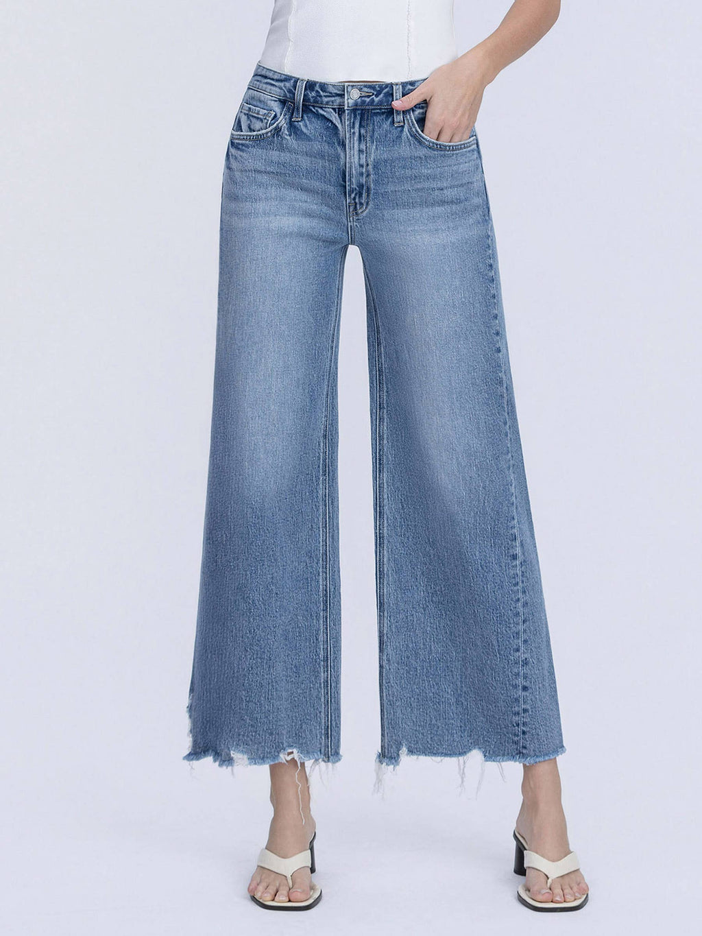 Vervet HIGH RISE RAW HEM SLANT SIDE SEAM WIDE LEG JEANS