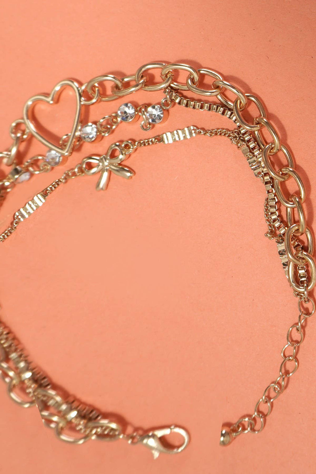 Josslyn MULTI LAYER BOW HEART STATION RHINESTONE BRACELET