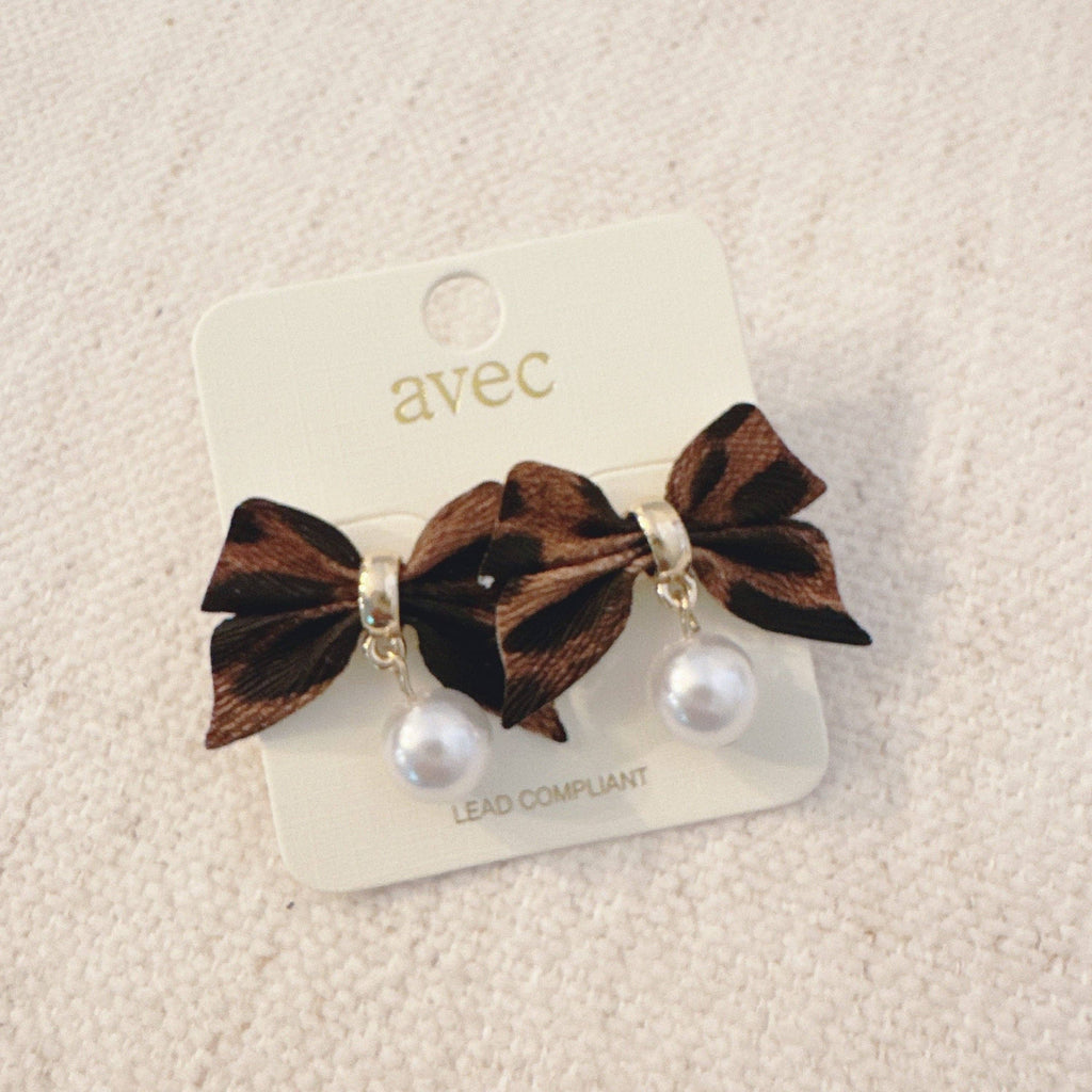 Ellison+Young Leopard Luxe Bow and Pearl Drop Earrings