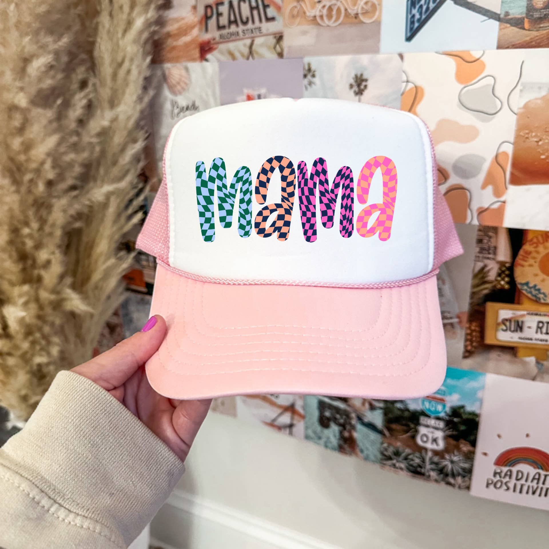 Checkered Mama Trucker Hat 