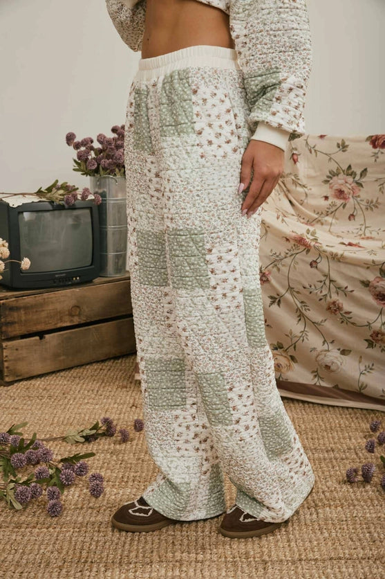 J.O.A. MULTI-FLORAL PATCHWORK KNIT TOP and PANTS SET