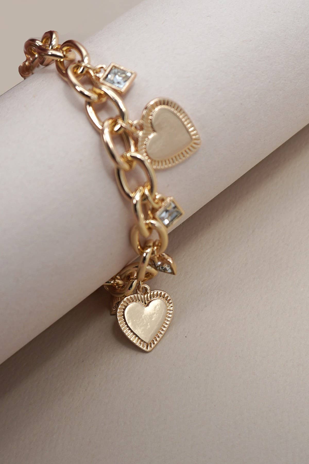Josslyn CHARM BRACELET-HEART RHINESTONE CHARMS
