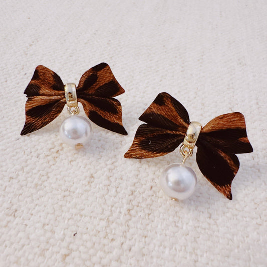 Ellison+Young Leopard Luxe Bow and Pearl Drop Earrings